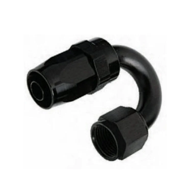 -8AN Female 180° Hose End, Swivel Style, Black Hard Anodized Aluminum