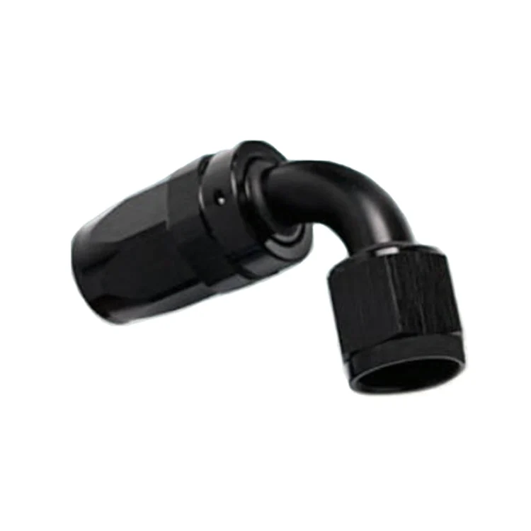 -6AN Female 90° Hose End, Swivel Style, Black Hard Anodized Aluminum