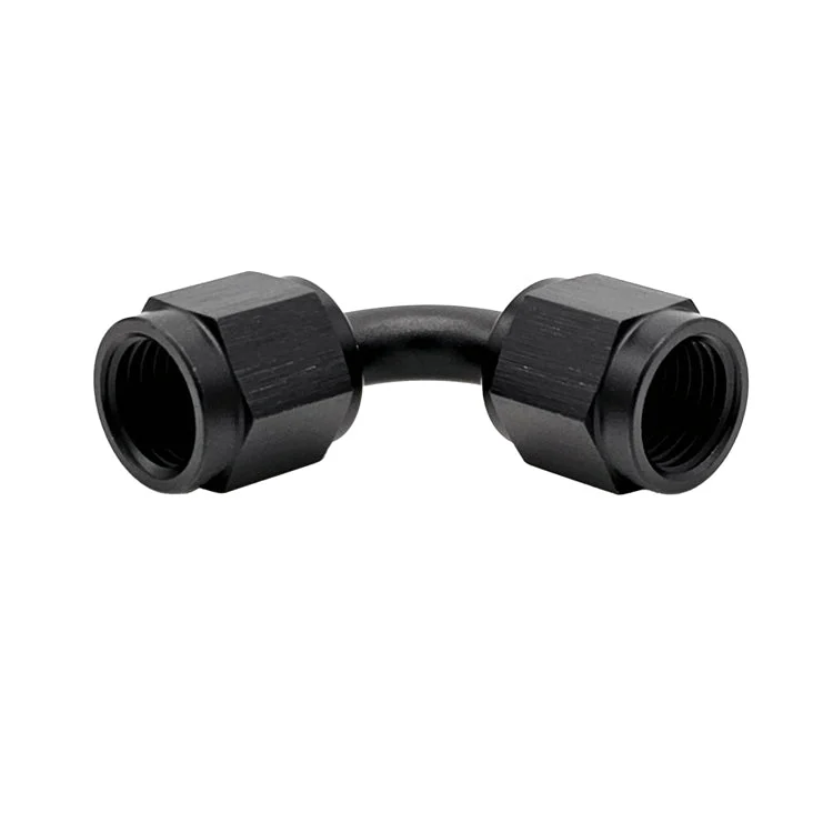-6AN Female AN Flare Union 90° Adapter, Swivel Style, Black Hard Anodized Aluminum