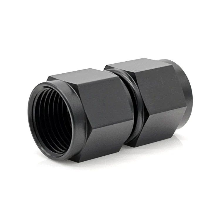 -10AN Female AN Flare Union Straight Adapter, Swivel Style, Black Hard Anodized Aluminum