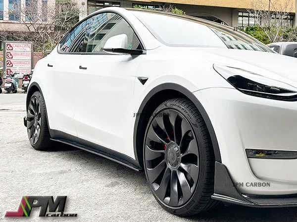 DP Style Carbon Fiber Side Skirt Add-on Lips Fits For 2020-2024 Tesla Model Y Only