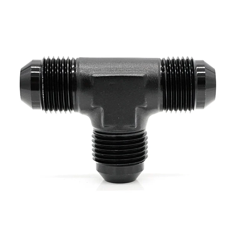 -10AN Male AN Flare Tee, Black Hard Anodized Aluminum