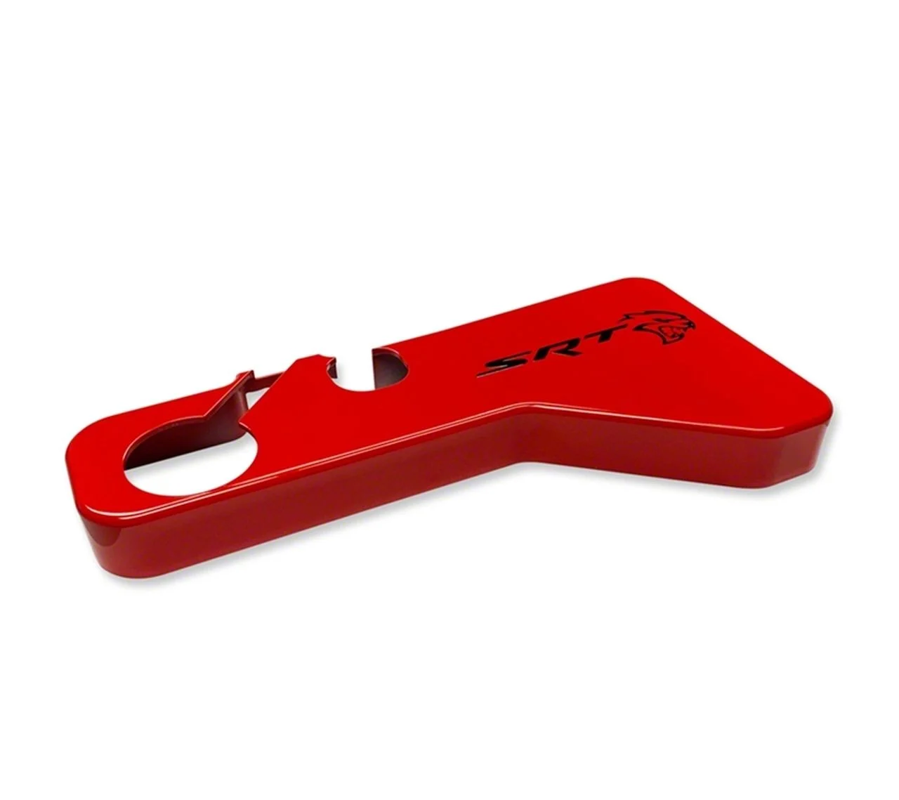 American Brothers Design Coolant Reservoir Cover with SRT Logo; Brilliant Black Base/Redline Fill (15-23 Charger)