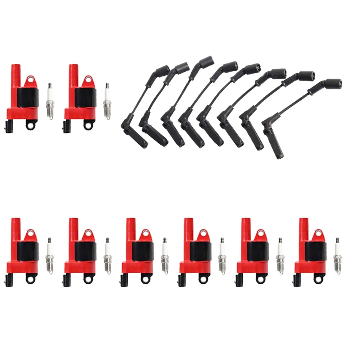 ACEON Ignition Coils with Spark Plugs and Wires; Red (10-15 Camaro SS)