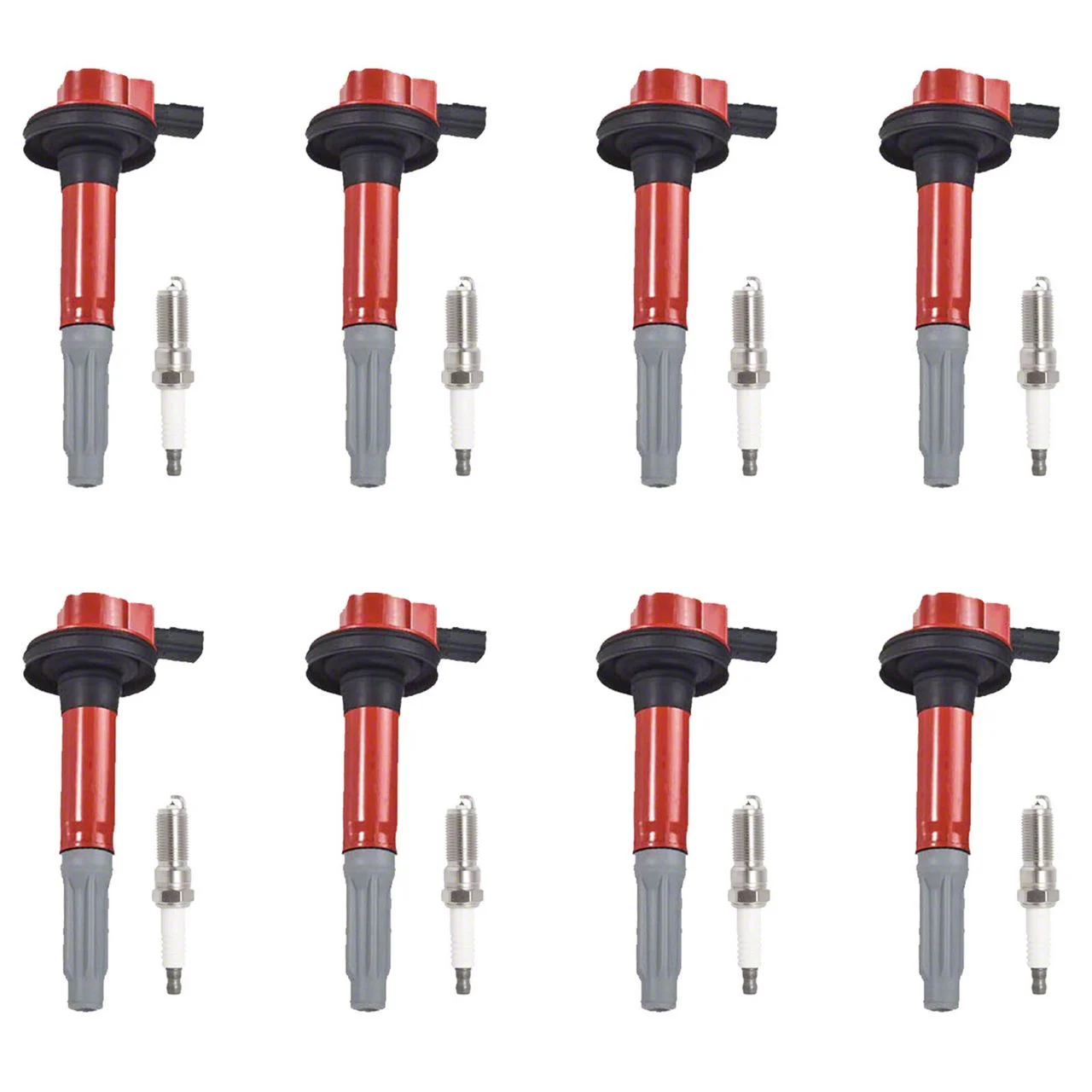 ACEON Ignition Coils with Spark Plugs; Red (11-15 Mustang GT)