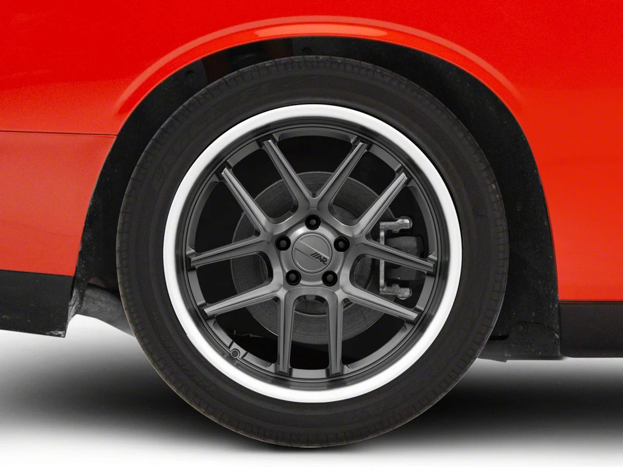 American Racing Bishop Matte Gunmetal with Machined Lip Wheel; Rear Only; 20x11; 22mm Offset (08-23 RWD Challenger, Excluding Widebody)