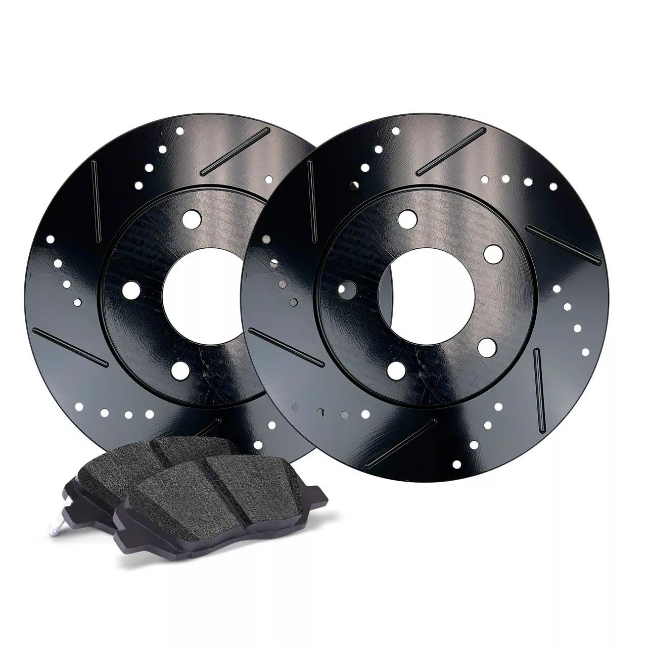 Apex One Elite Cross-Drill and Slots Brake Rotor and Friction Point Pad Kit; Front (09-23 Challenger w/ Dual Piston Front Calipers)