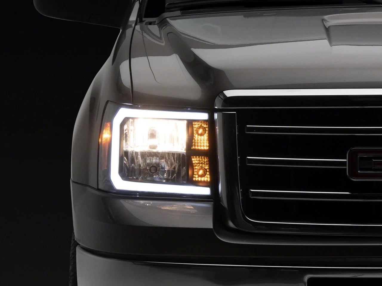 Raxiom Axial Series Headlights with LED Bar; Black Housing; Clear Lens (07-13 Sierra 1500)
