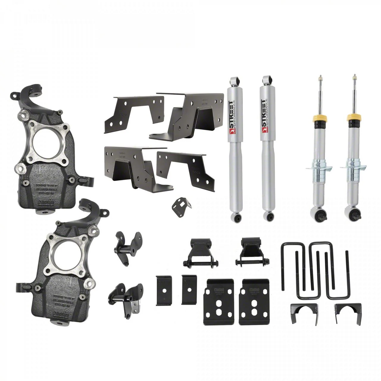 Belltech Lowering Kit with Street Performance Struts and Shocks; 2 to 5.50-Inch Front Drop and 6.50-Inch Rear Drop (21-26 2WD F-150)