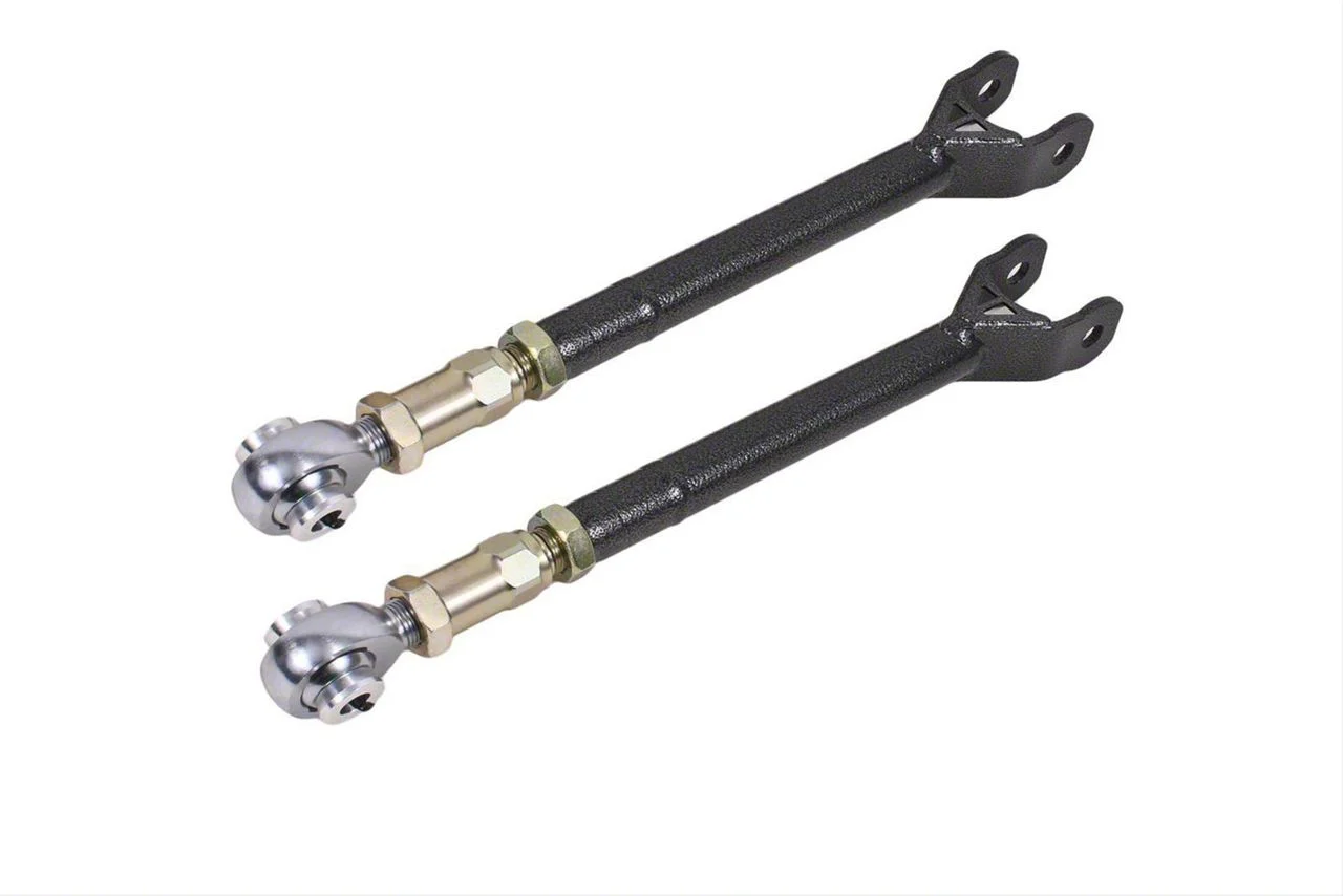 BMR On-Car Adjustable Rear Lower Trailing Arms; Rod Ends; Black Hammertone (08-23 Challenger)