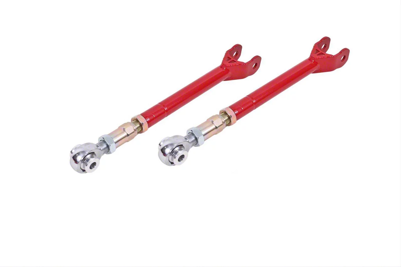 BMR On-Car Adjustable Rear Lower Trailing Arms; Rod Ends; Red (08-23 Challenger)