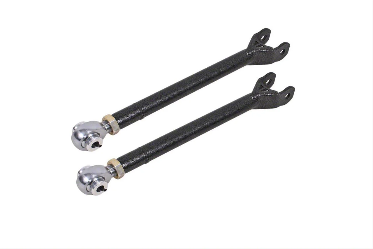 BMR Single Adjustable Rear Lower Trailing Arms; Rod Ends; Black Hammertone (08-23 Challenger)