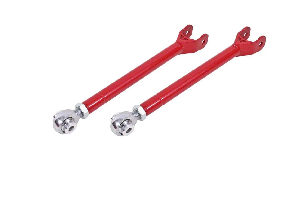 BMR Single Adjustable Rear Lower Trailing Arms; Rod Ends; Red (08-23 Challenger)