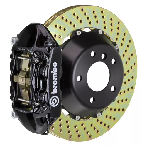 Brembo GT Series 4-Piston Rear Big Brake Kit with 15-Inch 2-Piece Cross Drilled Rotors; Black Calipers (16-24 Camaro SS)