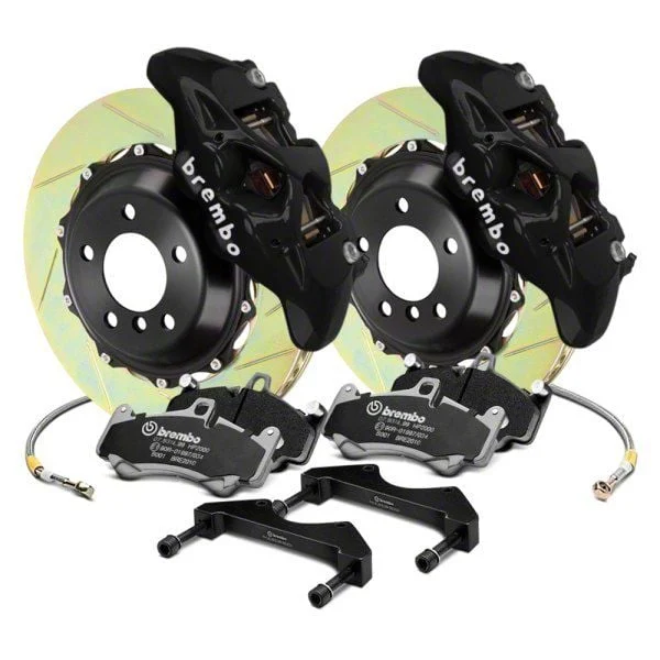 Brembo GT Series 4-Piston Rear Big Brake Kit with 15-Inch 2-Piece Type 1 Slotted Rotors; Black Calipers (15-23 Mustang GT, EcoBoost, V6)