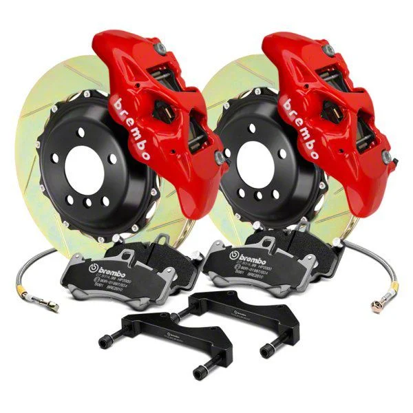 Brembo GT Series 4-Piston Rear Big Brake Kit with 15-Inch 2-Piece Type 1 Slotted Rotors; Red Calipers (15-23 Mustang GT, EcoBoost, V6)