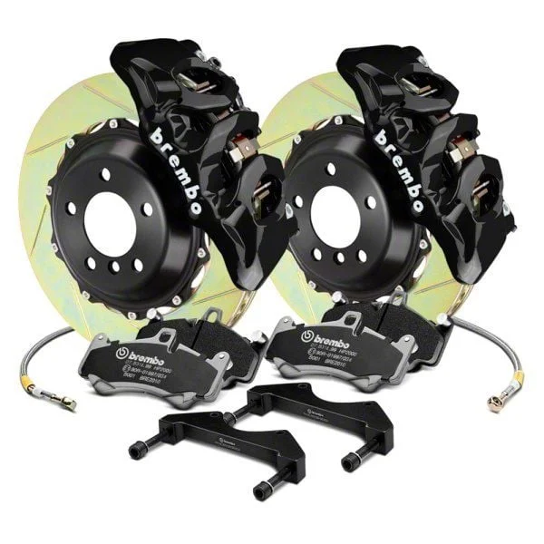 Brembo GT Series 6-Piston Front Big Brake Kit with 15-Inch 2-Piece Type 1 Slotted Rotors; Black Calipers (15-23 Mustang GT, EcoBoost, V6)