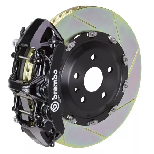 Brembo GT Series 6-Piston Front Big Brake Kit with 15.90-Inch 2-Piece Type 1 Slotted Rotors; Black Calipers (15-23 Mustang GT)