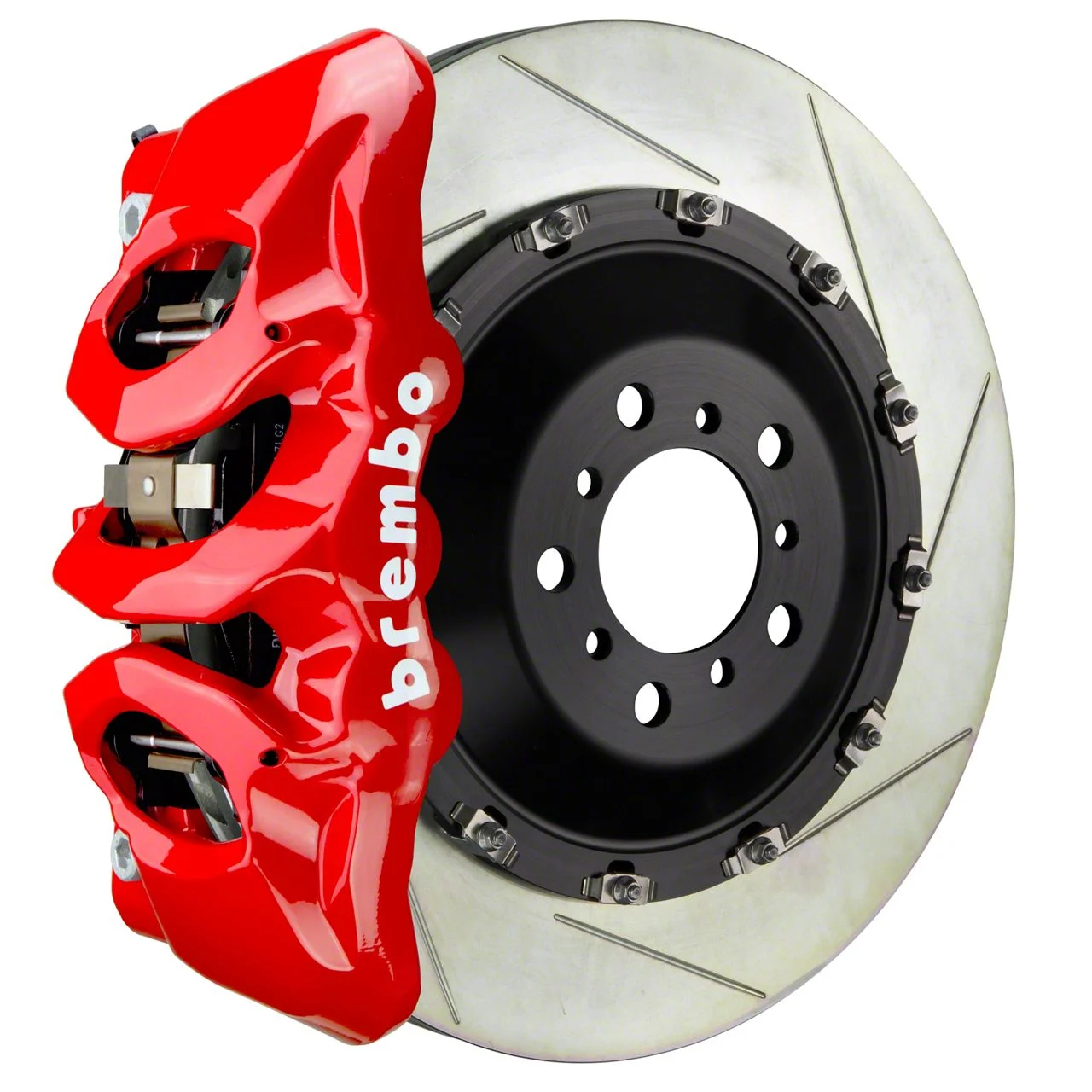 Brembo GT Series 6-Piston Front Big Brake Kit with 15.90-Inch 2-Piece Type 1 Slotted Rotors; Red Calipers (15-23 Mustang GT)