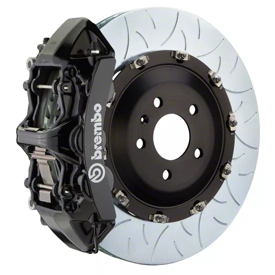 Brembo GT Series 6-Piston Front Big Brake Kit with 15.90-Inch 2-Piece Type 3 Slotted Rotors; Black Calipers (15-23 Mustang GT)