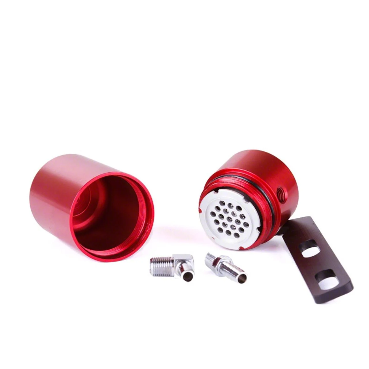 Red Standard Oil Catch Can; Brass Fittings/Rubber Hoses (10-15 Camaro SS w/ Manual Transmission, Z/28)