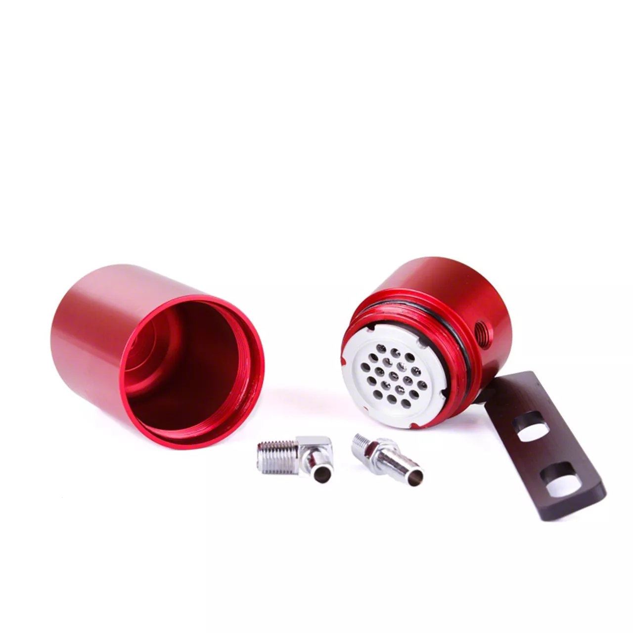 Red Standard Oil Catch Can; Brass Fittings/Rubber Hoses (10-15 Camaro LS, LT)