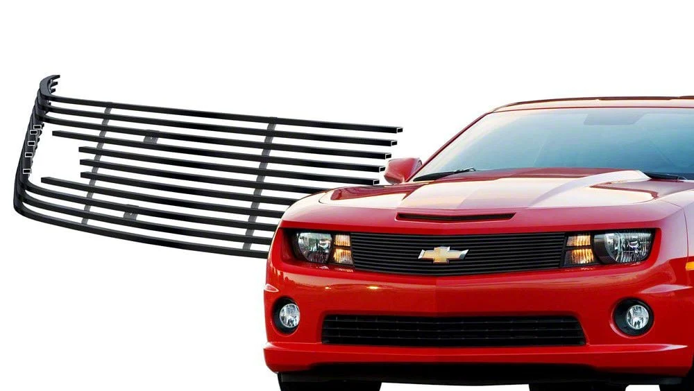 Stainless Steel Billet Upper Grille with Logo Cutout; Black (10-13 Camaro LS, LT)