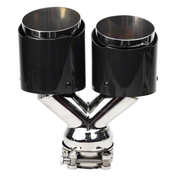 Angled Cut Dual Round Exhaust Tip; 8.50-Inch; Carbon Fiber (08-23 Challenger)