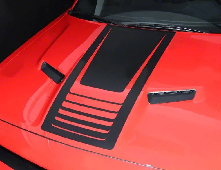 Center Hood Accent Stripes; Gloss Black (15-18 Challenger)