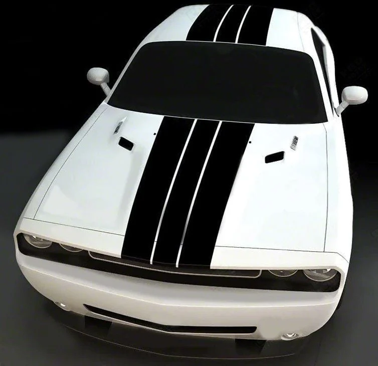 Center Top Triple Stripes; Gloss Black (15-18 Challenger)