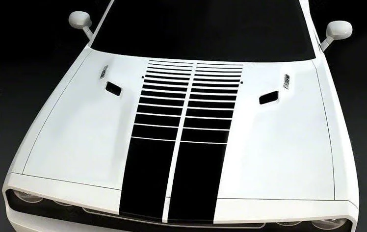 Emblem Hood Strobe Stripes; Gloss Black (15-18 Challenger)