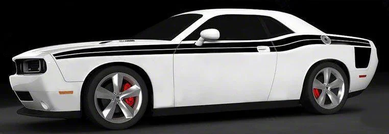 Extended Side Double Stripes; Gloss Black (15-18 Challenger)