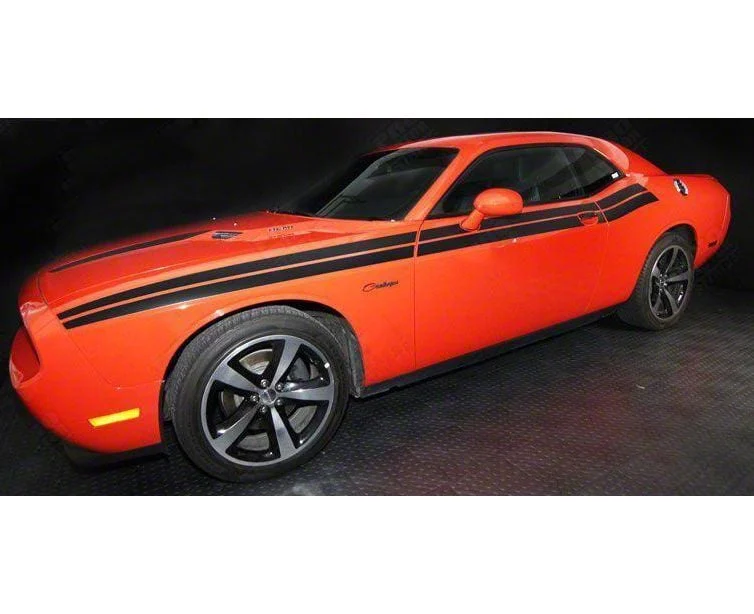 Factory Style Dual Side Stripes; Gloss Black (15-18 Challenger)