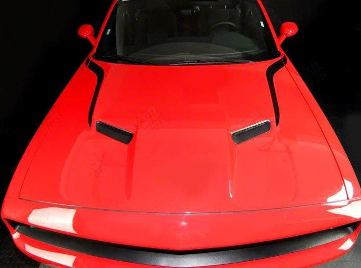 Hood Cowl Side Accent Stripes; Gloss Black (15-18 Challenger)