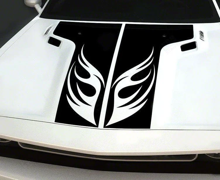 Hood Fire Wings T-Stripes; Gloss Black (15-18 Challenger)
