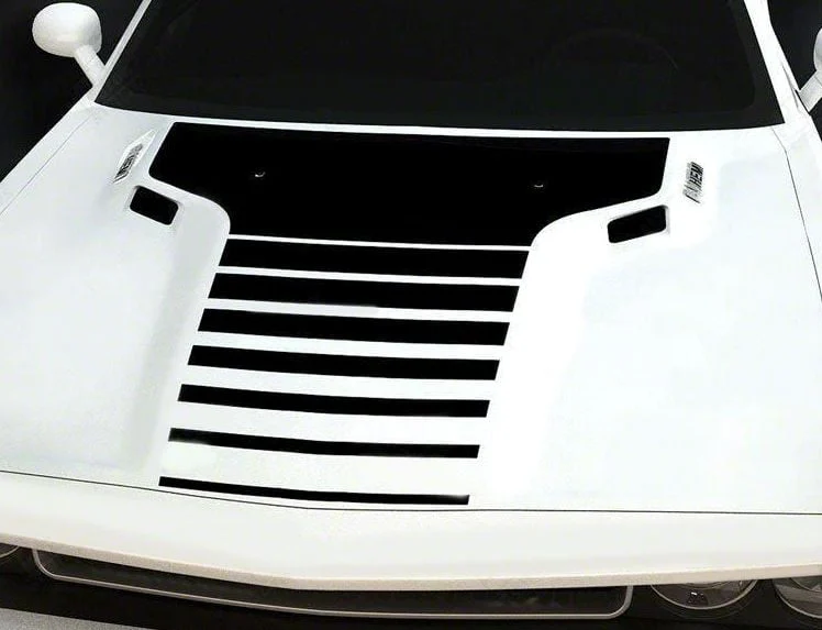 Hood Front Strobe T-Stripe Decals; Gloss Black (15-18 Challenger)