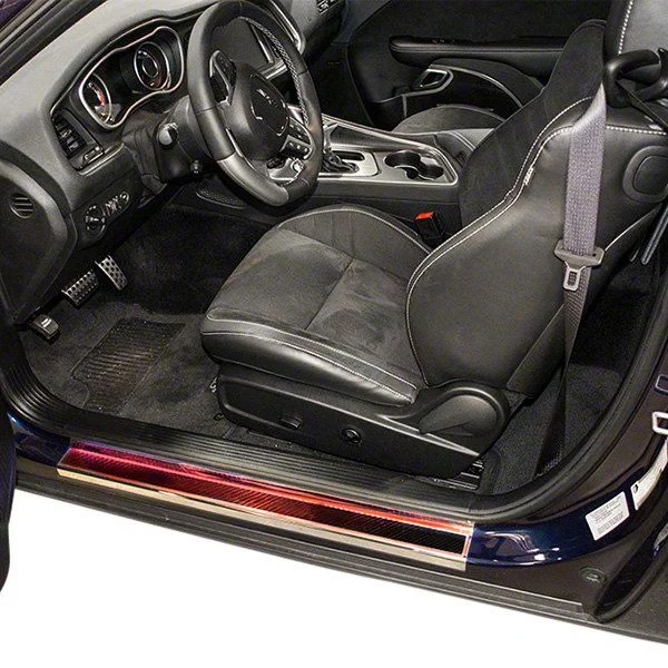 Illuminated Carbon Fiber Door Sills; Red (08-23 Challenger)
