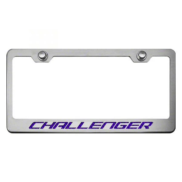 License Plate Frame with CHALLENGER Lettering; Purple Carbon Fiber (Universal; Some Adaptation May Be Required)