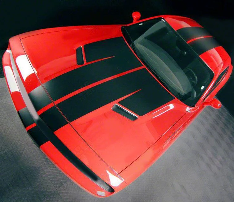 Over-The-Top Double Stripes; Gloss Black (08-10 Challenger)