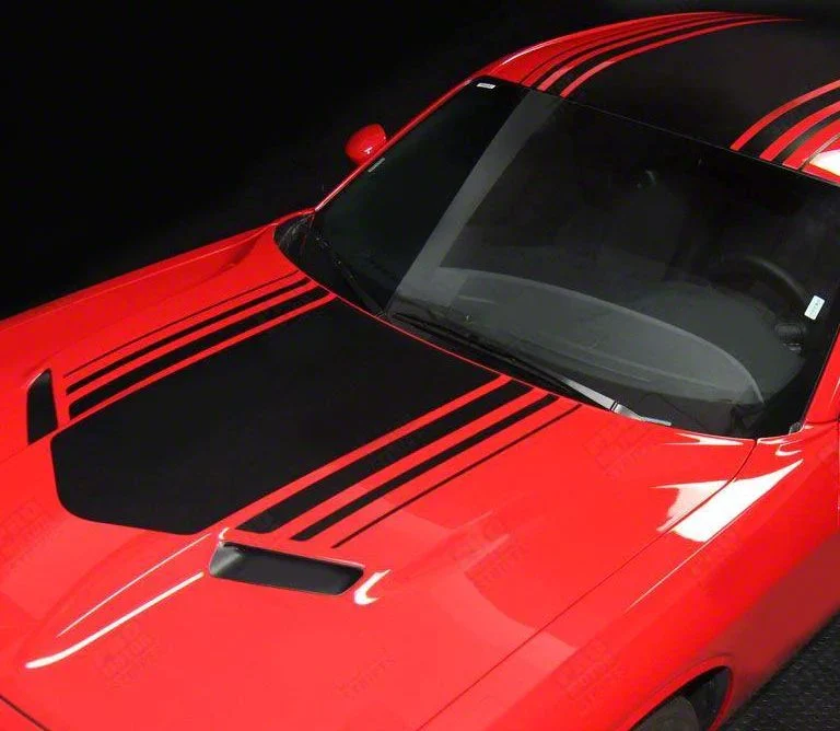 Over Top Shaker Style Stripes; Gloss Black (15-18 Challenger)
