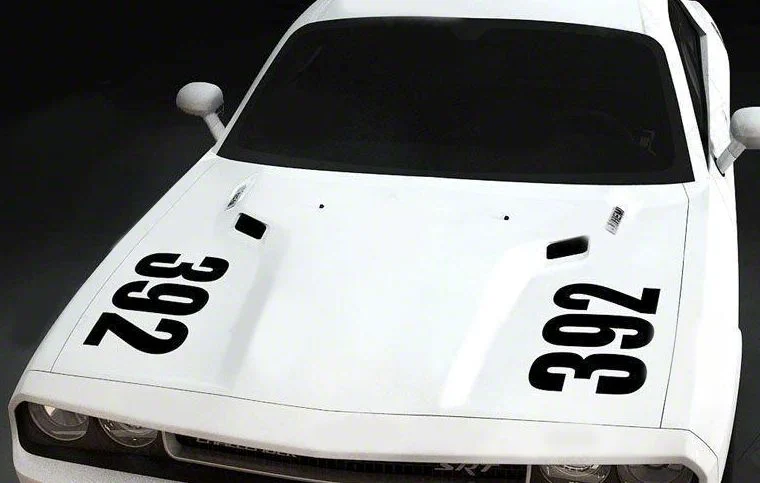 Retro Hood Lettering Decals Stripes; Gloss Black (19-23 Challenger)