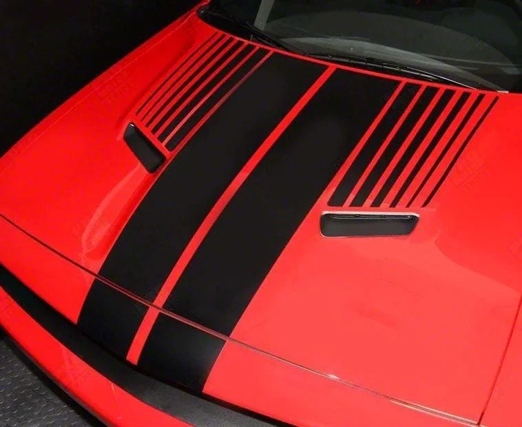 Split Hood T-Stripes with Strobe Decals; Gloss Black (19-23 Challenger)