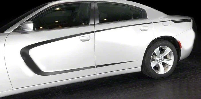 Front to Rear Side Accent Stripes; Gloss Black (15-18 Charger)