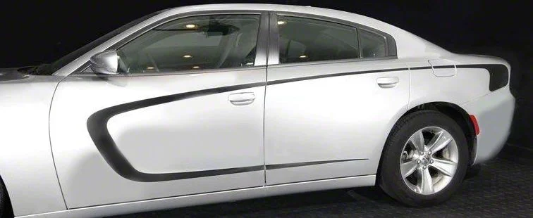 Front to Rear Side Accent Stripes; Matte Black (15-18 Charger)