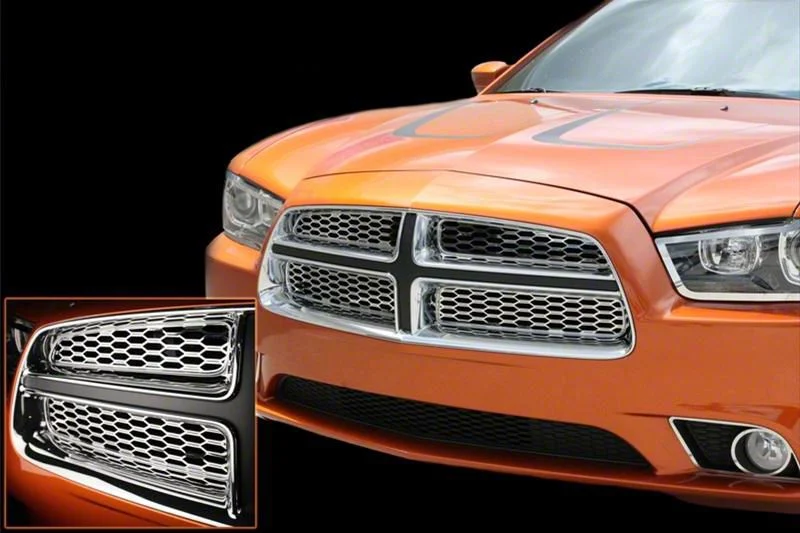 Grilles Upper Factory Overlays; Polished (11-14 5.7L HEMI Charger)