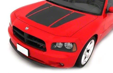 Hood Graphic Accent Stripes; Gloss Black (06-10 Charger)