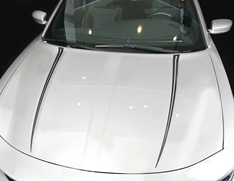 Hood Spear Accent Decals Stripes; Matte Black (15-18 Charger)