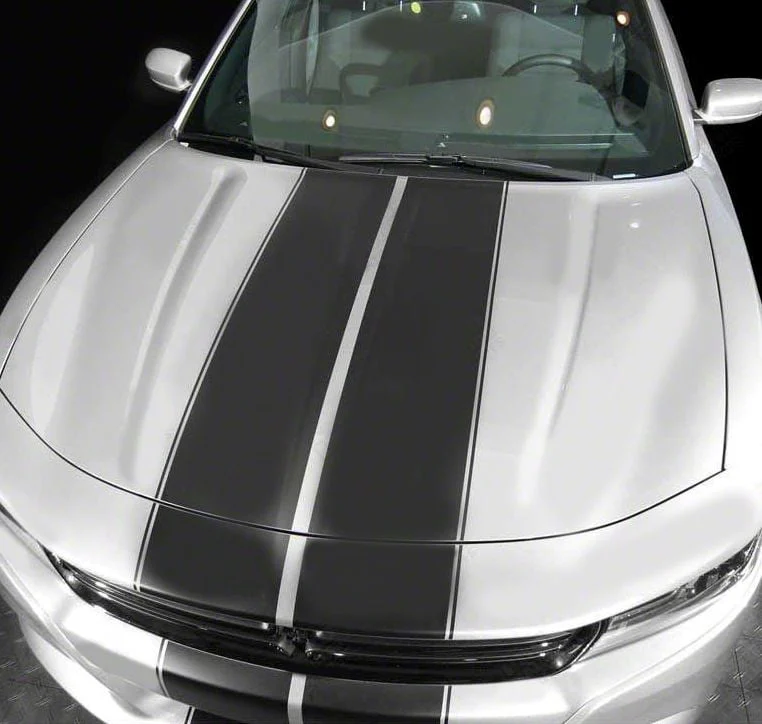 Over-The-Top Double Stripes with Pinstripes; Gloss Black (19-23 Charger)