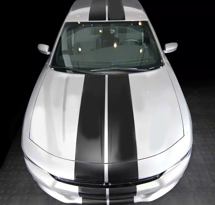 Over-The-Top Rally Double Stripes; Matte Black (19-23 Charger)