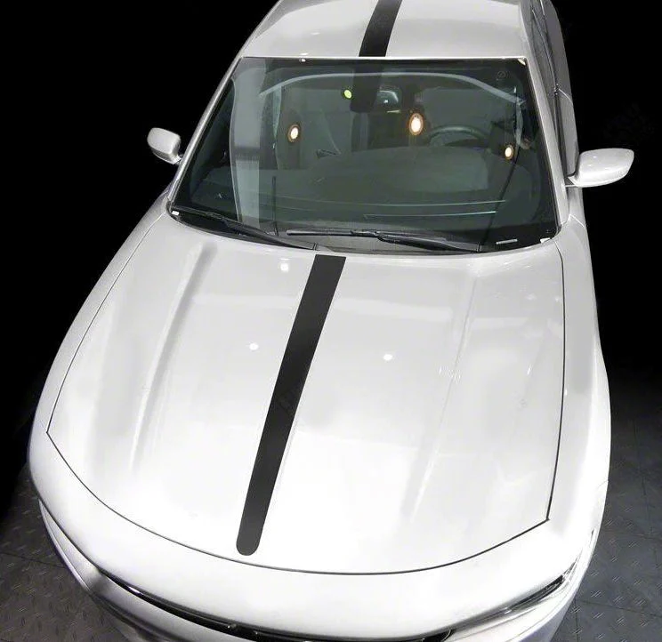 Over-The-Top Single Center Stripes; Gloss Black (15-18 Charger)
